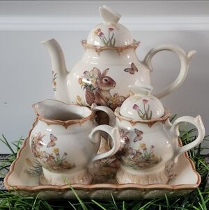 Discontinued 6-Piece Cracker Barrel Easter Traditions Collection Tea Set